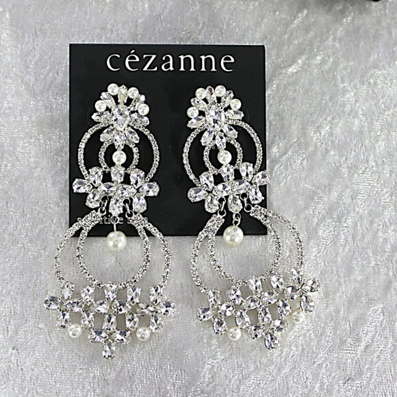 Cézanne Silver-Tone Rhinestone Floral Necklace & Chandelier Earring Set NWT - Picture 2 of 5